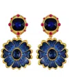 Guess Glass Stone Gold-tone Floral Clip-on Drop Earrings In Blue