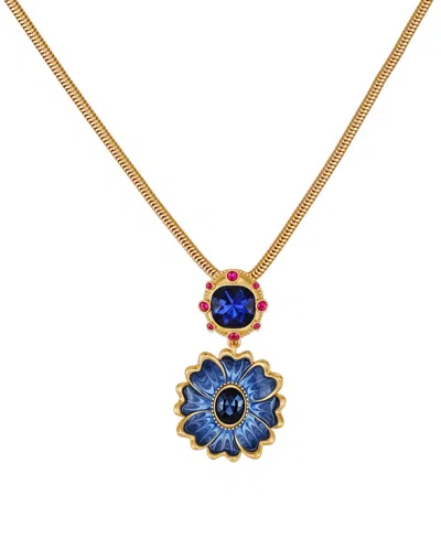 Guess Glass Stone Gold-tone Floral Drop Necklace