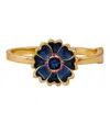 Guess Glass Stone Gold-tone Floral Hinged Bangle Bracelet In Gold