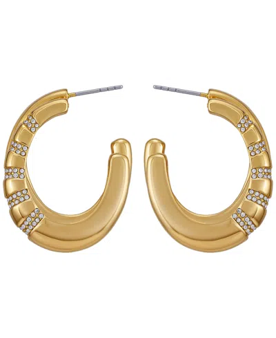 Guess Glass Stone Gold-tone Pave Huggie Hoop Earrings