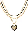 Guess Glass Stone Gold-tone Triple Layered Crystal Heart Charm Necklace In Gold