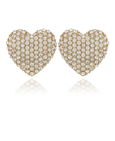 Guess Glass Stone Heart Stud Earrings In Gold