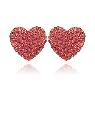 Guess Glass Stone Heart Stud Earrings In Purple