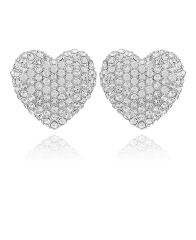 Guess Glass Stone Heart Stud Earrings In Silver