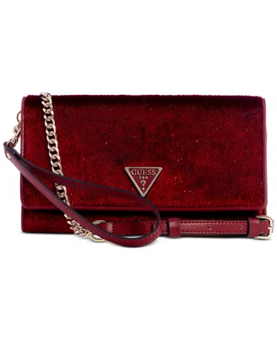 Guess Glimmer Velvet Flap Clutch, Created For Macy's In Claret
