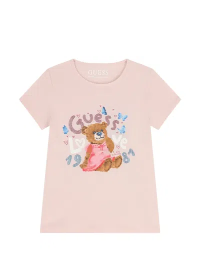 Guess Glitter Graphic-print T-shirt In Pink