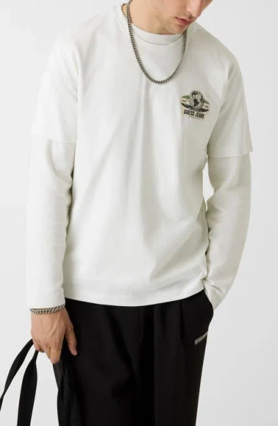 Guess Globe Graphic Long Sleeve T-shirt In White