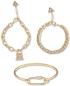 Guess Gold-tone 3-pc. Set Pave Pretty Punk Bracelets In Gold