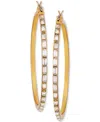 Guess Gold-tone Baguette Crystal Medium Hoop Earrings, 2" In Gold