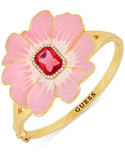 Guess Gold-tone Color Crystal Flower Bangle Bracelet