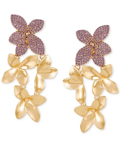 Guess Gold-tone Color Pave Flower Drop Earrings