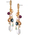 Guess Gold-tone Crystal & Imitation Pearl Linear Drop Earrings In Gold