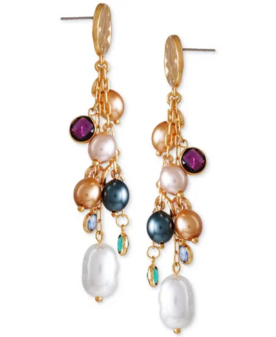 Guess Gold-tone Crystal & Imitation Pearl Linear Drop Earrings