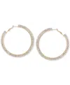Guess Gold-tone Crystal Flat Edge Large Hoop Earrings, 2.5" In Gold