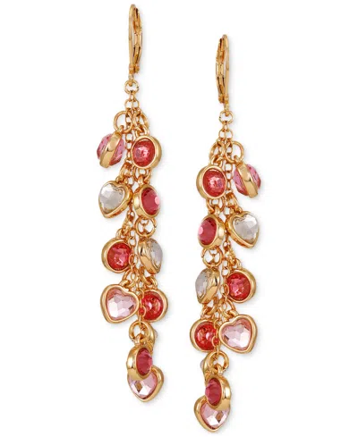 Guess Gold-tone Crystal Heart & Stone Linear Earrings