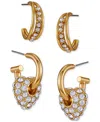Guess Gold-tone Crystal Hoop Pave Drop Earrings, Set Of 2 In Gold