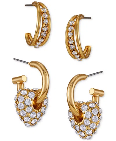 Guess Gold-tone Crystal Hoop Pave Drop Earrings, Set Of 2