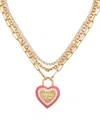 Guess Gold-tone Crystal Logo Heart Layered Pendant Necklace, 18" + 2" Extender In Gold