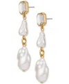 Guess Gold-tone Crystal Pearl Design Drop Earrings In Neutral