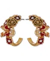 Guess Gold-tone Floral Enamel Crystal Half-hoop Earrings In Gold