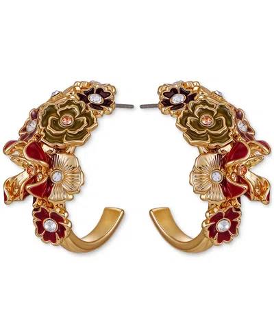 Guess Gold-tone Floral Enamel Crystal Half-hoop Earrings