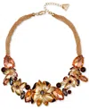 Guess Gold-tone Floral Jewel Statement Necklace In Gold