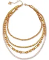 Guess Gold-tone Layered Chain Crystal Necklace In Gold
