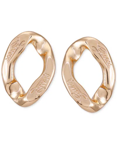 Guess Gold-tone Logo-detail Curb Chain Link Drop Earrings