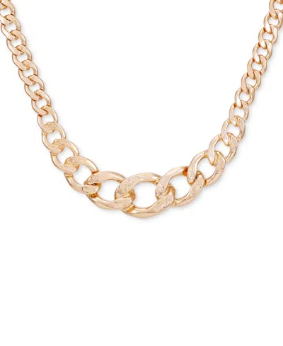 Guess Gold-tone Logo-detail Graduated Chunky Curb Chain Statement Necklace, 16" + 2" Extender