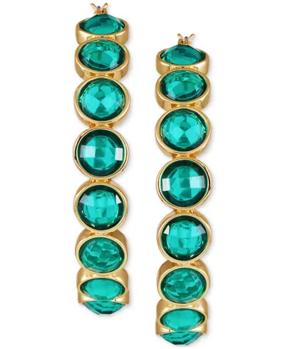 Guess Gold-tone Medium Crystal Studded Hoop Earrings, 2" In Gold,light Emerald