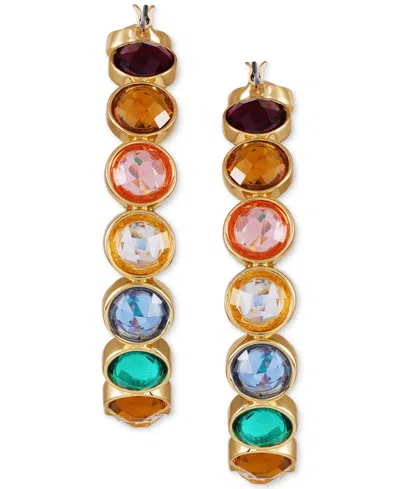 Guess Gold-tone Medium Crystal Studded Hoop Earrings, 2" In Multi