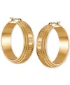 Guess Gold-tone Medium Textured Logo Hoop Earrings, 2" In Gold