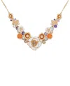Guess Gold-tone Mixed Color Stone Flower Statement Necklace, 16" + 2" Extender In Gold