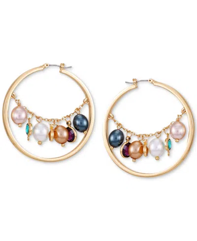 Guess Gold-tone Mixed Imitation Pearl Hoop Earrings, 2"