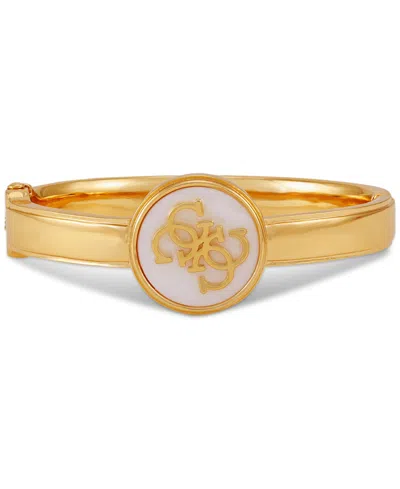 Guess Gold-tone Mother-of-pearl Logo Bangle Bracelet