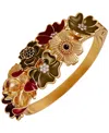 Guess Gold-tone Multi Floral Enamel Crystal Bangle Bracelet In Gold