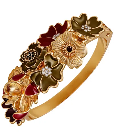 Guess Gold-tone Multi Floral Enamel Crystal Bangle Bracelet