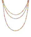 GUESS GOLD-TONE MULTICOLOR RHINESTONE THREE-ROW TENNIS NECKLACE, 24" + 2" EXTENDER