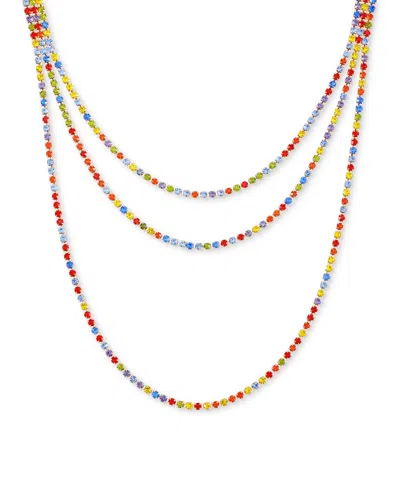 Guess Gold-tone Multicolor Rhinestone Three-row Tennis Necklace, 24" + 2" Extender
