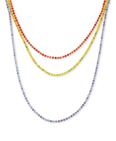 Guess Gold-tone Multicolor Rhinestone Three-row Tennis Necklace, 24" + 2" Extender In Rain Bow