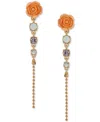 Guess Gold-tone Multicolor Stone Flower Linear Drop Earrings In Gold