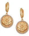 Guess Gold-tone Pave-edged Flower Charm Hoop Earrings In Gold