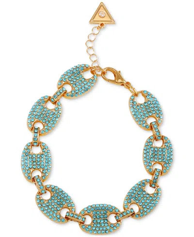 Guess Gold-tone Pave Link Statement Flex Bracelet In Gold,aqua