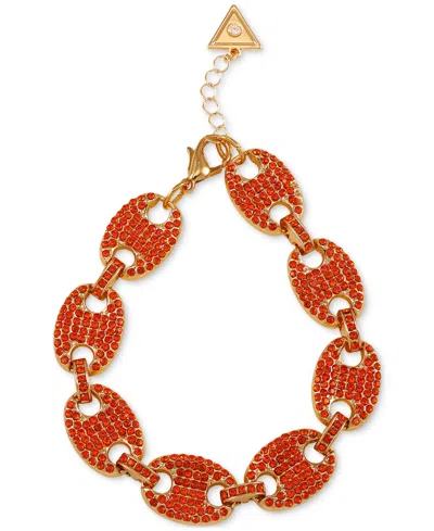 Guess Gold-tone Pave Link Statement Flex Bracelet In Gold,orange