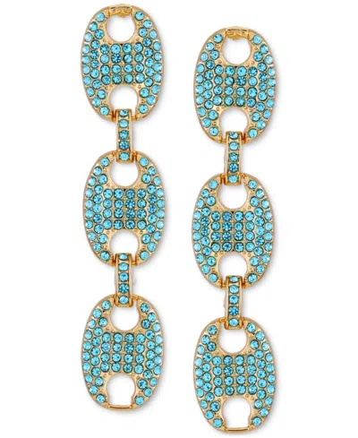 Guess Gold-tone Pave Link Triple Drop Statement Earrings In Gold,aqua