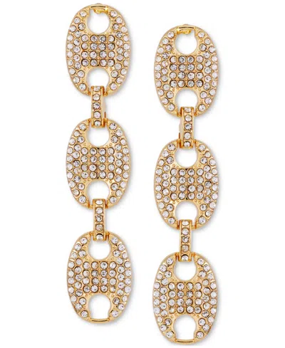 Guess Gold-tone Pave Link Triple Drop Statement Earrings In Gold,crystal