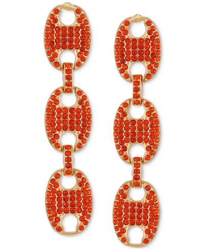 Guess Gold-tone Pave Link Triple Drop Statement Earrings In Gold,orange