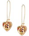 Guess Gold-tone Rainbow Pave Logo Heart Linear Drop Earrings In Gold