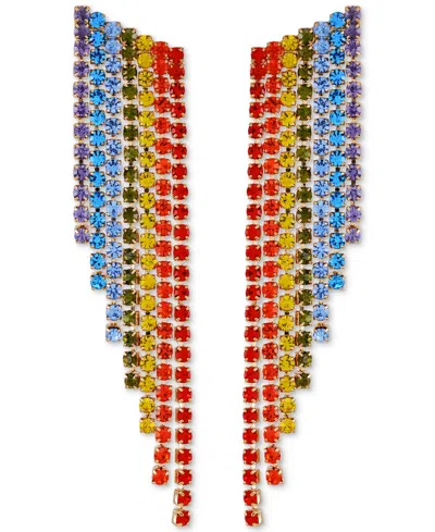 Guess Gold-tone Rainbow Rhinestone Fringe Linear Earrings In Multi