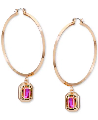 Guess Gold-tone Rainbow Stone Drop Large Hoop Earrings, 2.06"